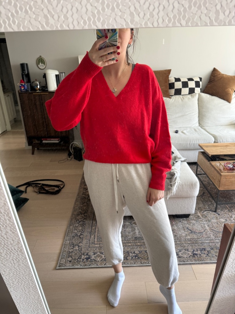 Madewell Red v neck pullover Sweater